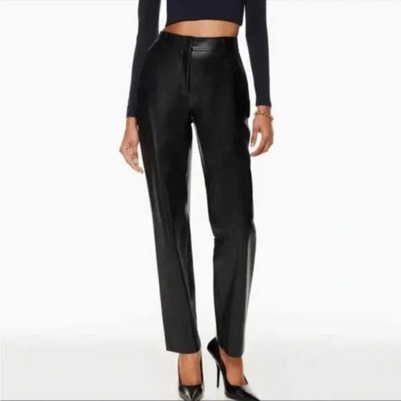 Aritzia Babaton Command High Waisted Vegan Leather Pants Black Size 8 - Picture 1 of 11